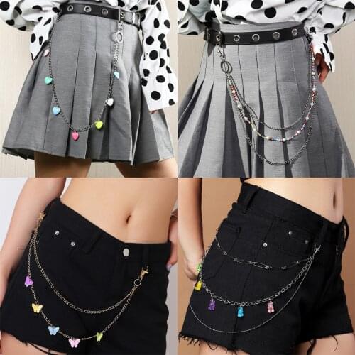 Wgoud 2021 Punk Women Colorful Multilayer Metal Chains Acrylic Bear Butterfly Heart Waistband Belly Belt Chains For Women Gift