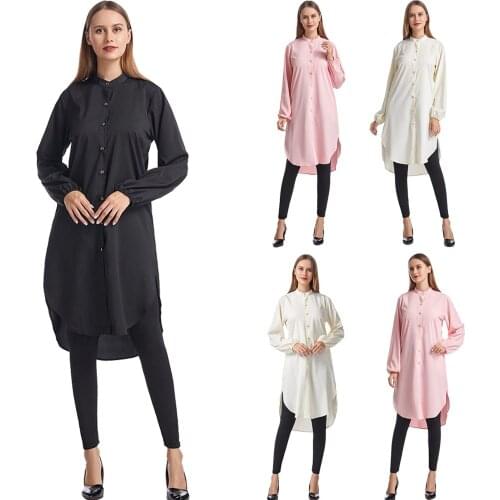 3 Colors Women Casual Loose Long Sleeve Tops Blouse Shirts Plus Size Arab Muslim Female Spring Fall Single Breast Tops Fashion