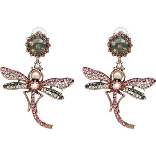 YaYi Jewelry Bohemia New Multi Glass Rhinestone Dangle Crystal Womens Fashion Ancient Silver Color Stud Dragonfly Earrings
