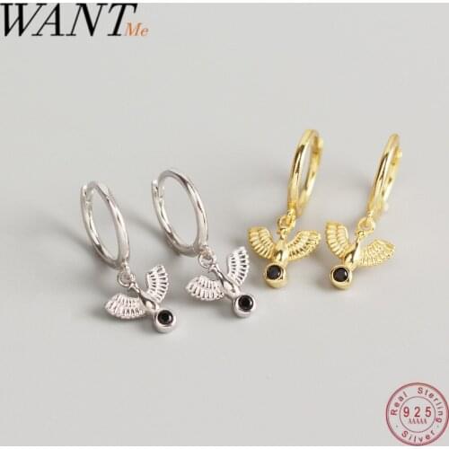 WANTME New Classic Pave Black Agate Peace Dove Stud Earrings for Women Genuine 100% 925 Sterling Silver Animal Fine Jewelry 2020