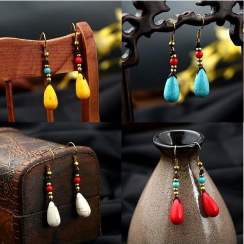 Womens Earrings Vintage Natural Stone Designer Bohemian Dangle Earrings European Ethnic Jewelry pendientes mujer