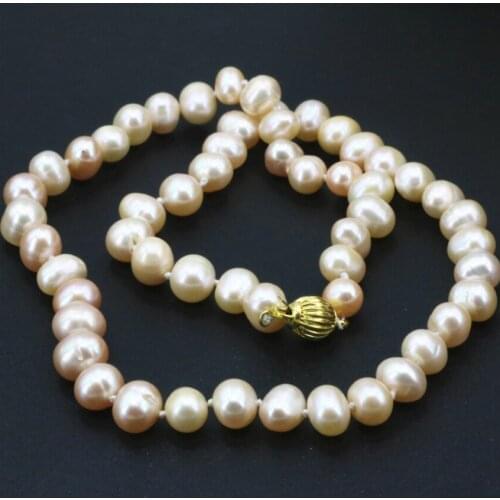 New fashion natural genuine pearl necklace mother gift orange beads 8-9mm women statement jewelry choker chain 18inch B3233