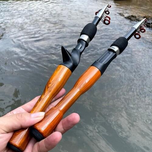 1.3m 1.6m 1.8m Cast/Spin Rod with Wooden Handle Metal Reel Set Telescopic Fishing Rod and Fishing Tackle Combination