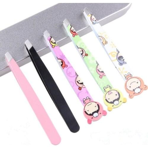 1pcs Oblique Angled Eyebrow Trimmer Tweezers Stainless Steel Face Hair Removal Eyelash Clip Cosmetic Beauty Makeup Tool Colorful