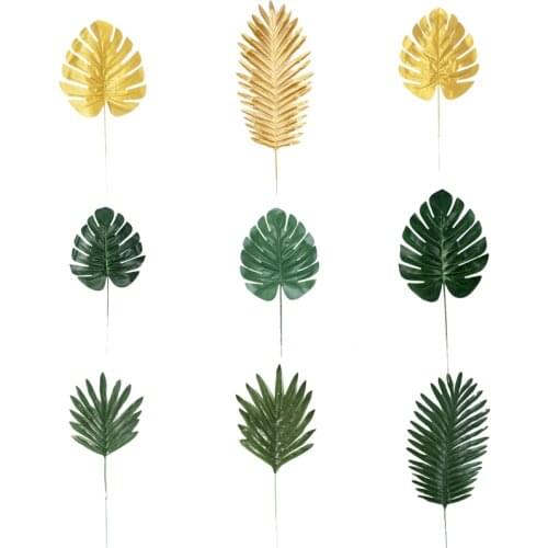 5pcs/set Gold Green Leaves Artificial Plants Tropical Palm Leaf Artificial Monstera Home Decoration Accessories Party Decor