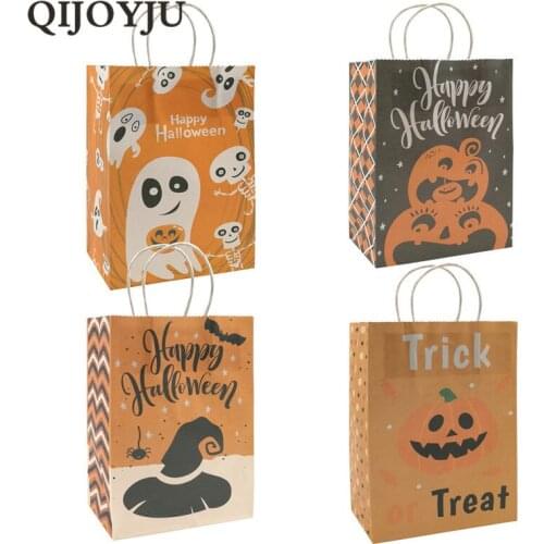 5pcs Happy Halloween Paper Candy Bags Pumpkin Elf Trick Or Treat Ghost Baking Packaging Cookies Gift Bags For Kids Party Decor