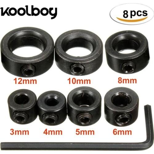 8Pcs Mini Woodworking Drill bit stop collar set + Hex Wrench High Carbon Steel Ring Positioner Drill Locator 3,4,5,6,8,10,12mm