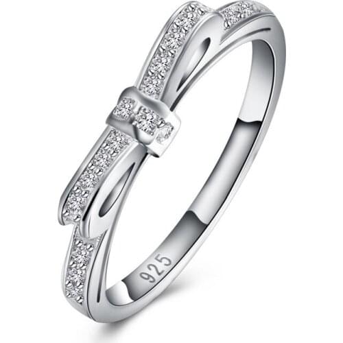 925 Silver Fashion Women Ring Silver Bowknot Ring Inlaid Zircon Engagement Cute Girl Gift Charm Jewelry