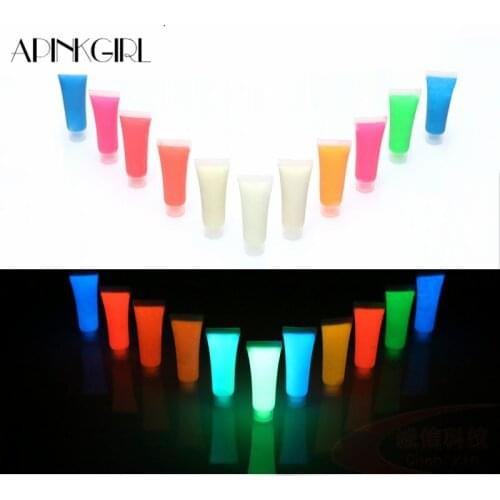 APINKGIRL 10 Colors Neon Glow in Dark Body Art Paint 15ml UV Glow Face Body Paints Fashion Halloween Makeup Fancy Body Painting