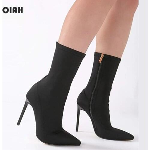 Sexy Sock Boots Knitting Stretch Boots High Heels For Women Fashion Shoes 2020 Spring Autumn Ankle Boots Booties Female Black