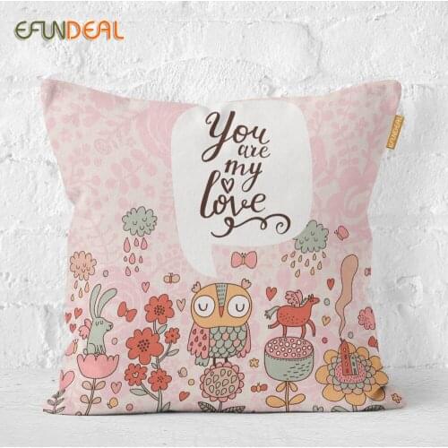 Home Decorative Cute Cartoon Cushion Cover Throw Pillow Case For Sofa Couch Bed Chair Owl Deer Doodles 45*45cm/60*60cm