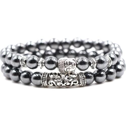 8mm 2PCS/Set hgf2 elastic adjusted Owl lion head Buddha head micro pave cz zircon cubic zirconia hematite Bangles Bracelet