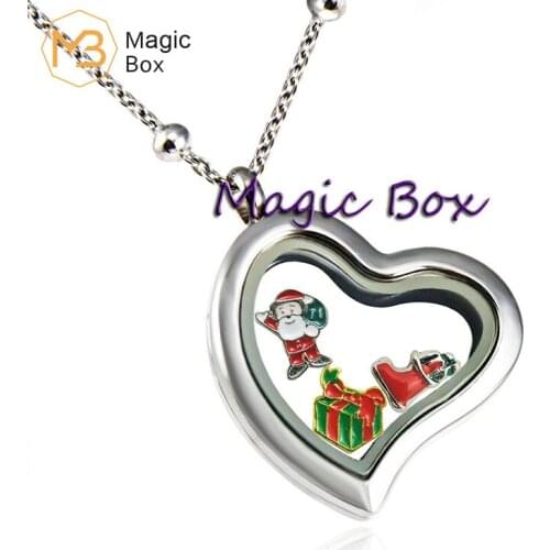 Hot selling 316l Stainless steel heart locket glass pendant illusionist locket with tempered glass