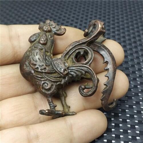 Collection Chinese Brass Carving Zodiac Animal Chicken Rooster Exquisite Lucky Feng Shui Decoration Home Decoration Statue Gift