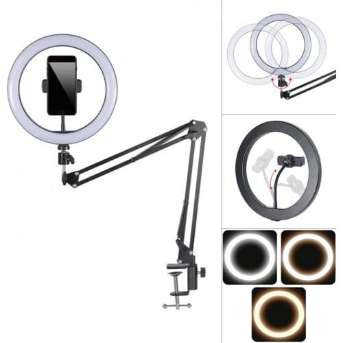 Dimmable Ring Selfie Light Camera Phone USB Ring Lamp Photography Light with Flexible Arm Phone Holder Stands Vlog Studio