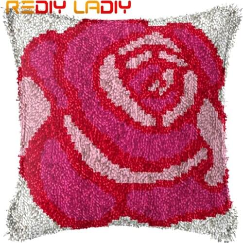 Latch Hook Cushion Big Red Rose Printed Canvas Cushion Cover Acrylic Yarn Crocheting Pillow Case Kits Hobby & Crafts Home Decor