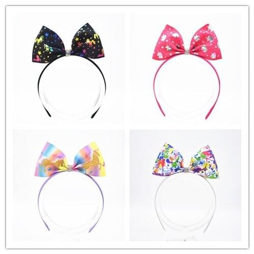 12pcs Fashion Unicorn Print Bow Hairbands Glitter Rihenstone Bowknot Hair Sticks Princess Headwear Girls Hair Accessories