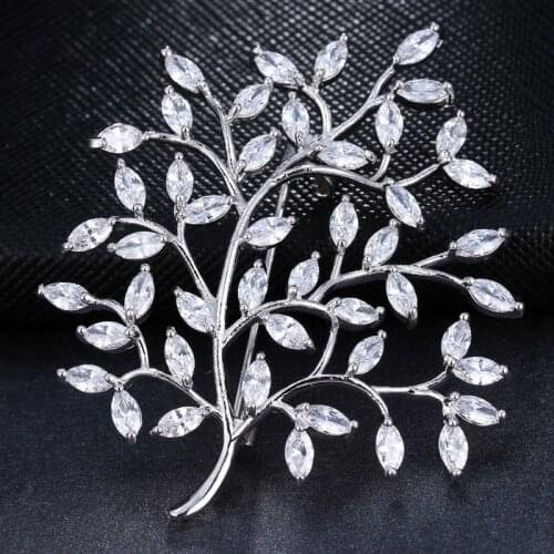 Trendy Tree Handmade White gold/Rose Gold Jewelry AAA Cubic Zircon Brooch for Women
