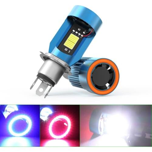 Motorcycle Headlight LED H4 BA20D Angel eye Blue Red Scooter Motorbike Front Headlamp Fog Light Bulb DRL Accessories 12V 24V