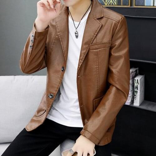 Four Seasons Mens Blazers LeatherJacket 2021 New Suit Collar Long Sleeve Leather Coat Jacket Loose Plus Size Blusa Masculina