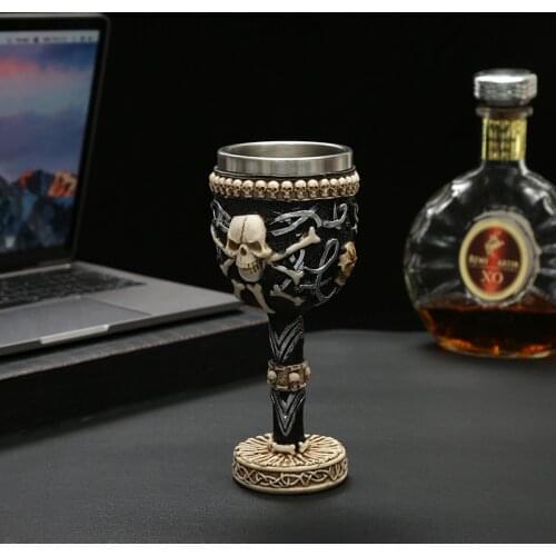 SET Teacup Skull Beer Mug Goblet 3D Resin Stainless Steel Skull Coffee Cup Champagne Red wine Cocktail glass Creativity hot sale