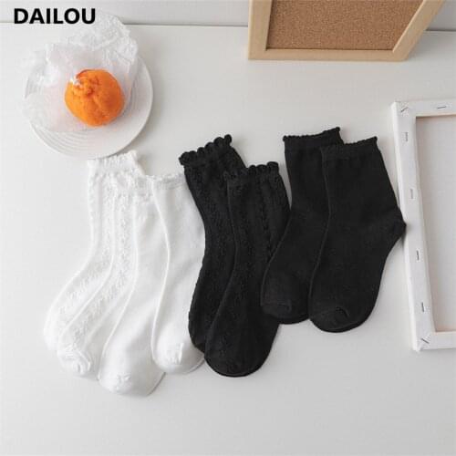 Women Ruffled Cotton Socks Thin Hollow Lace Mesh Spring Summer Solid Color Mori Girl College Style Jk Uniform Lolita Socks Gift