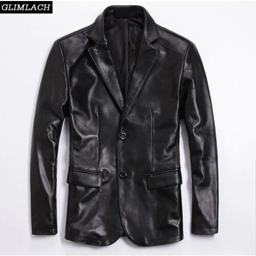 2020 New Men Sheepskin Real Leather Blazer Jacket Slim Casual Genuine Leather Suit Coat Large Size 4XL Mid Long Business Outwear