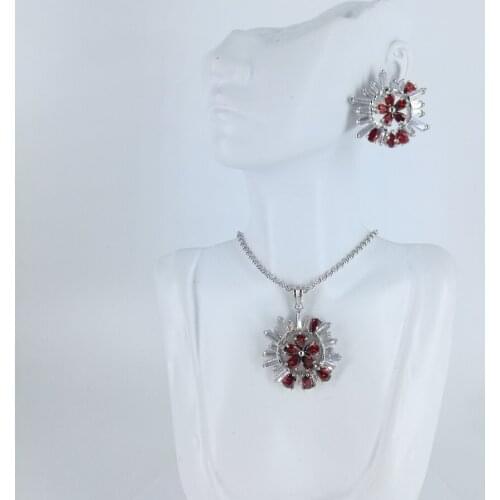 2021 NEW fashion hot sell purple red flower CZ zircon necklace earrings wedding ball party birthday banquet dressing jewelry