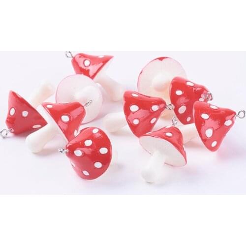 10pcs Resin Mushroom Pendants Earring Charms for Necklace Bracelet Jewelry Making 34~36x22~26x22~26mm, Hole: 2mm