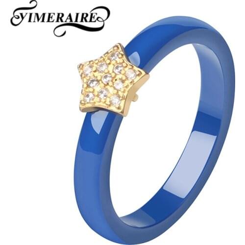 Lovely 3mm Ceramic Rings Blue Pink Ceramic With Cute Star For Women Healthy Fashion Jewelry Wedding Engagement Party Gift