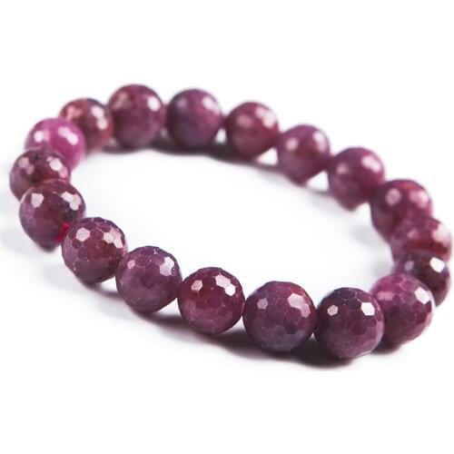 Drop Shipping 11mm Women Lady Stretch Natural Stone Bracelet Rose Red Genuine Gems Faced Round Bead Natural Ru by Bracelet