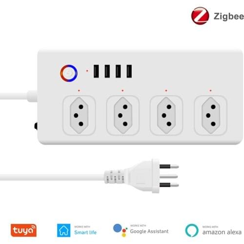 Smart Life Socket Tuya ZigBee BR Power Strip 4 USB Ports 4 Outlets with 1.5m Extension Cord Work With Alexa Google Home