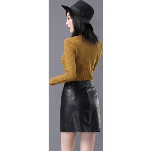 2020 New Fashion Office Ladies Bodycon Mini Skirts Top Quality Genuine Leather Spring Sexy Black Women Slim Fit High Waist Skirt