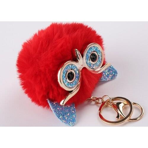 Women Keychain Fur Pom Pom Key Chain Faux Owl Bag Ornaments Fur Ball Pendant Key Ring