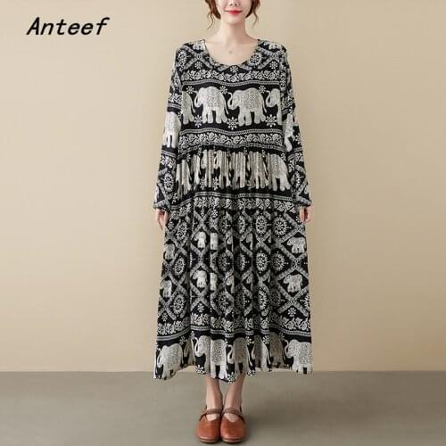 Long sleeve cotton satin vintage floral dresses for women casual loose woman summer spring autumn dress elegant clothing 2021