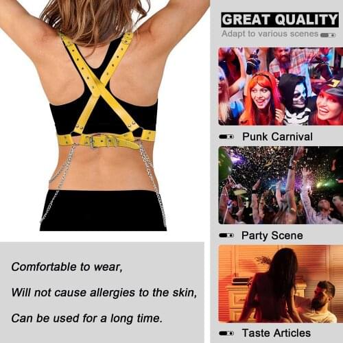 Sexy Leather Body Lingerie For Women Harness Punk Goth Metal Chain Accessories Suspender Belt Corset Dress Dance Rave Costume