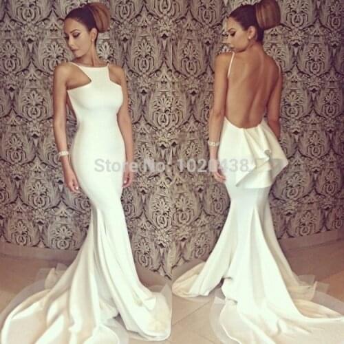 Free shipping Sexy High Collar Sleeveless Open Back Formal Beige 2018 Mermaid Prom party gown Discount cheap bridesmaid dresses