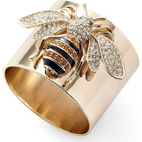 Vintage Crystal Animal Bee Rings for Women Punk Statement Zircon Wide Finger Ring Hip Hop Party Gold Color Jewelry Wholesale