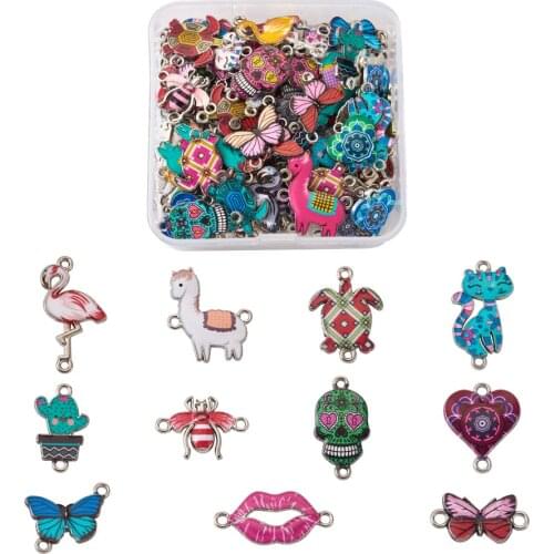 110pcs/box Printed Alloy Links/Connectors with Enamel Mixed Shapes with Platinum Mental Findings Lead Free & Cadmium Free