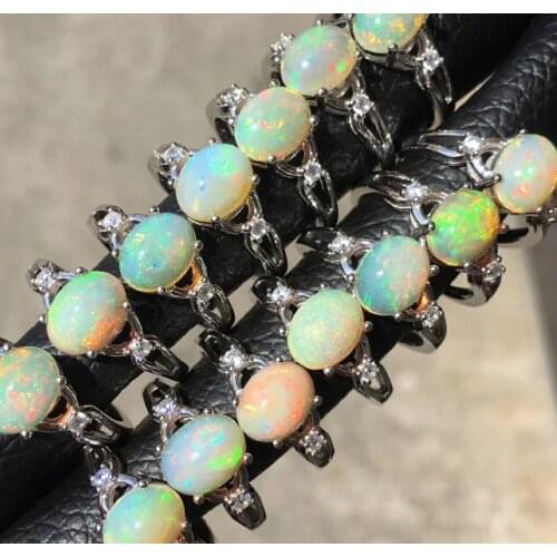 18R0061 Fine Jewelry Opal Rings Natural Real Opal Crystal 925 Sterling Silver Resizable Woman Rings for Wedding