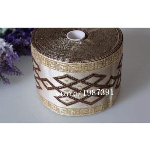 5 yards/lot Woven Jacquard Ribbon 9cm Geometric quadrangle gold background LS-8050