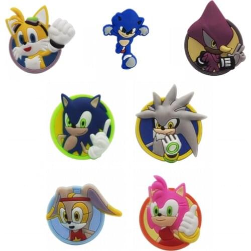 50pcs/lot Blue Hedgehog PVC Shoe Charms Shoes Accessories Shoe Buckles Fit for Clogs Shoes Decorate Promotional Gift