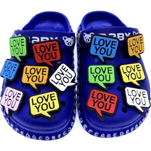 50PCS Wholesale Mix LOVE YOU Icon Croc JIBZ Decoration For DIY Accessories On Slipper PVC Shoes Charms Buckles Kids X-MAS Gifts