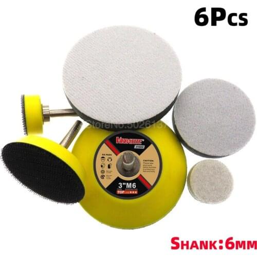 6PCS 1/2/3 Inches Backing Pad Sanding Disc Long Shank M6 Discs Kit For Drill Grinder Rotary Tools With Backer Plate And
