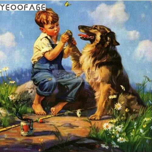 DIY 5D Diamond Embroidery Flowers Diamond Painting Cross Stitch Kits Boy and dog Full square drill Resin Mosaic Home Decoration