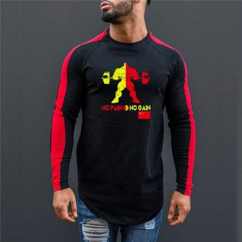 Brand Clothing 2021 Spring Autumn Long Sleeve T Shirt Men Cotton Slim Fit NO PAIN & NO GAIN Fitness Fashion Tops Tees