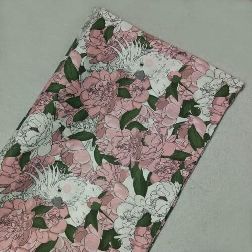 Pretty White Bird With Pink Blooming Flowers Printed 100% Cotton Fabric Animal Patchwork baby cloth apparel dress home decor