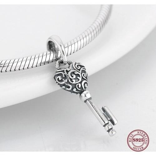 925 Sterling Silver DIY Classic Key Heart Shape Fine Pendants Beads Fit Original Charm Bracelet Jewelry Making