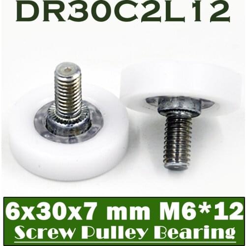 DR30C2L12 Screw Pulley Bearing 6*30*7 mm ( 2 PCS ) Doors and Windows Roller Mute Wheel POM 636 M6*12 Plastic Covered Bearings