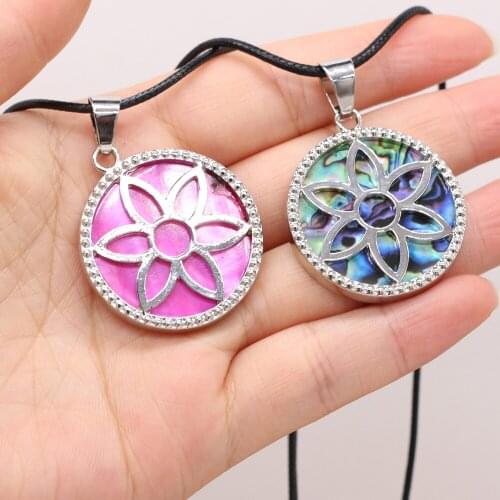 Natural Shell Alloy Necklace Sun Flower Shaped Pendant Leather Cord 2MM Charms For Elegant Women Love Romantic Gift